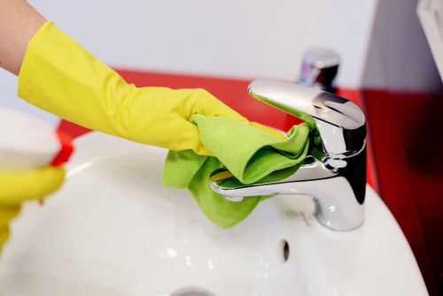 Close-up of fabric upholstery being cleaned in a modern Canary Wharf home