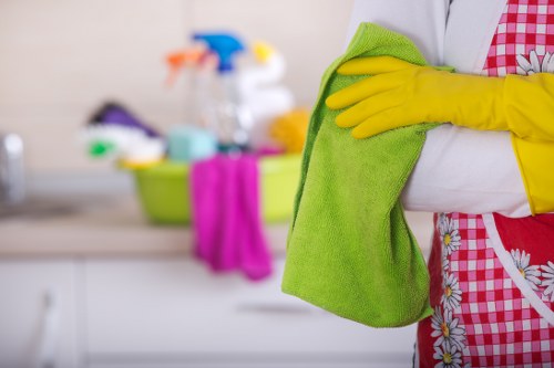 Professional cleaner working in a riverside flat near Canary Wharf